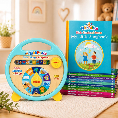 FaithPalace Take-Along Storyteller with Bible storybooks and songbook
