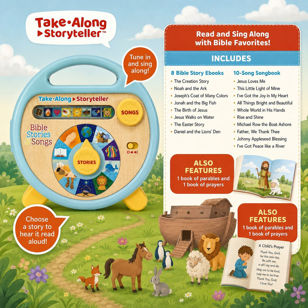 What's included: 8 Bible story ebooks, 10-song songbook, parables and prayers